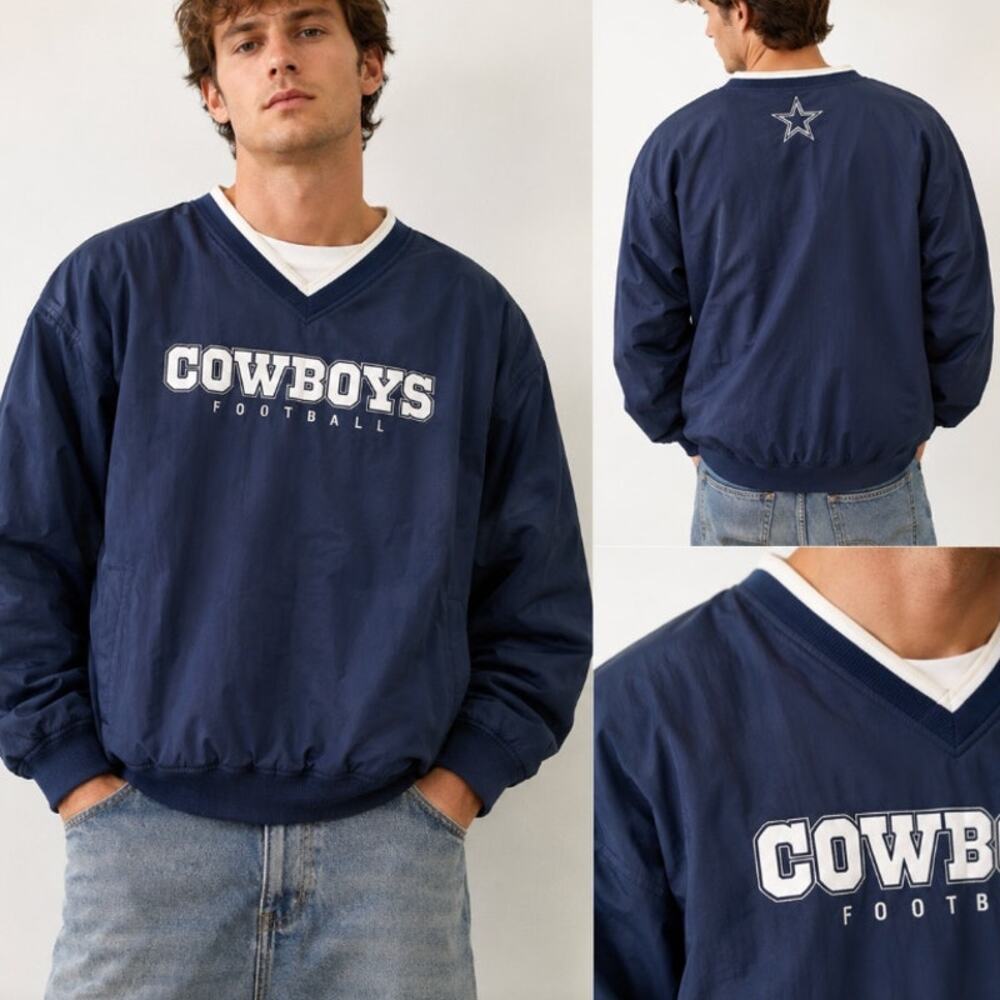 Y2K Dallas Cowboys Jacket Pullover V-Neck NFL Windbreaker Football Embroidered L